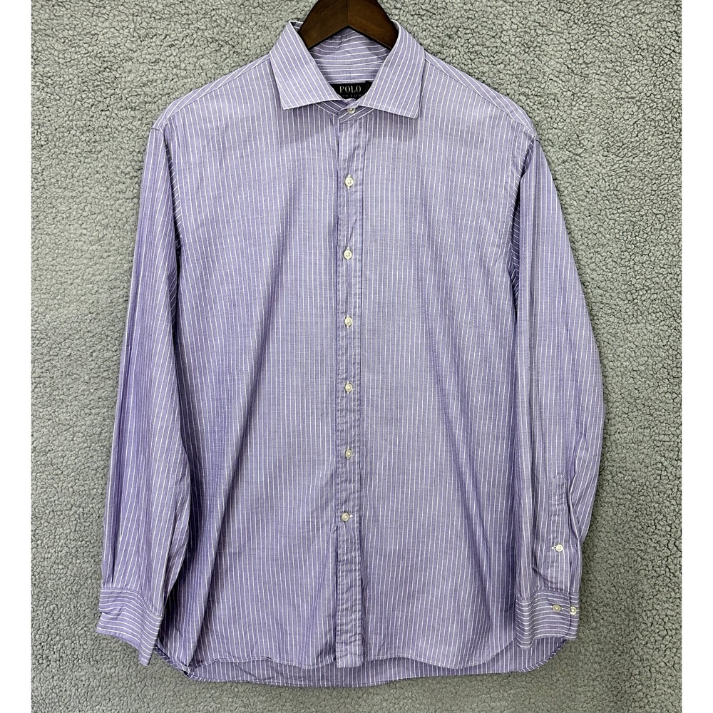 Polo Ralph Lauren Button‎ Down Mens 17 34/35 Purple Striped Classic Preppy Shirt